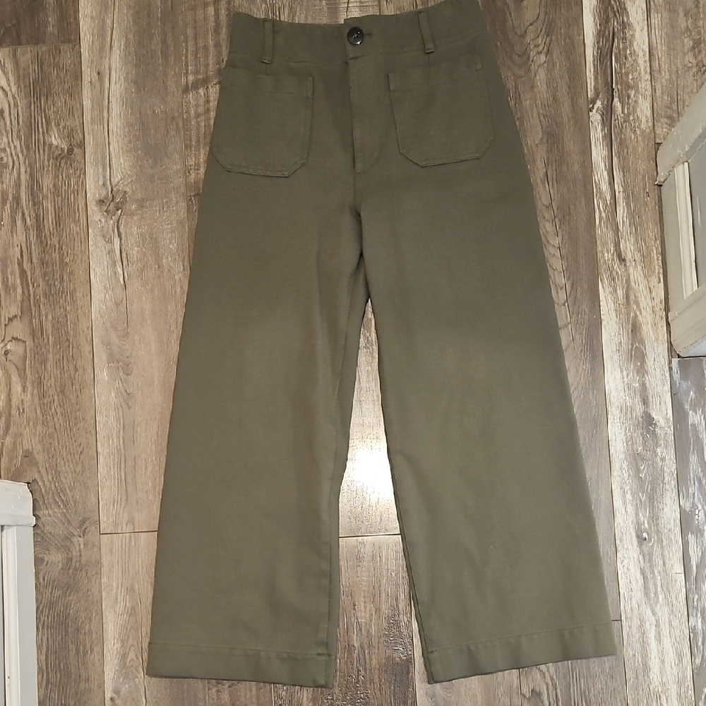 Anthropologie Maeve The Colette Crop Wide-Leg Knit Pant Green 27